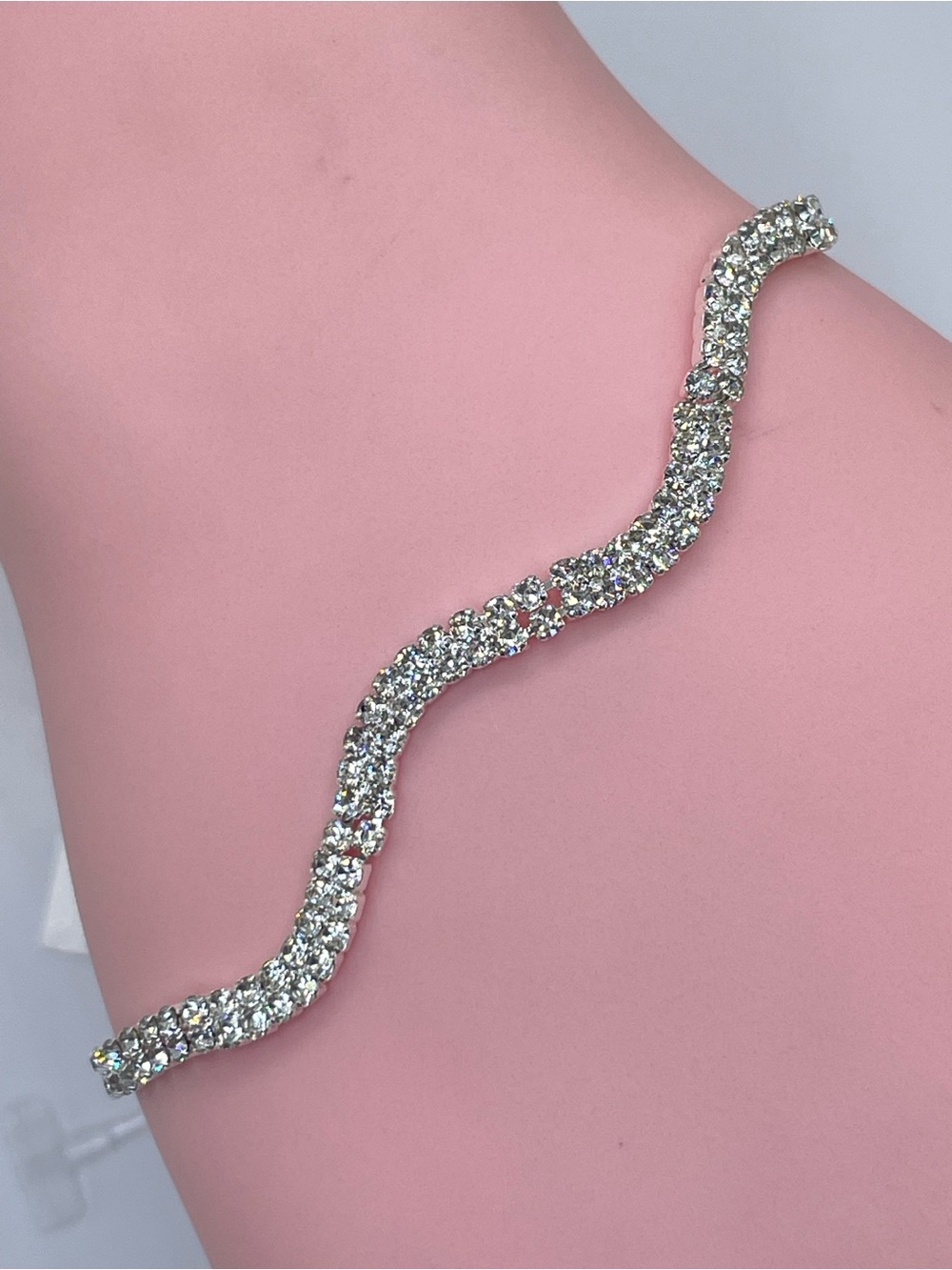 Swarovski Crystal Elements White Crystal Wavy Tennis Bracelet Bridal Formal